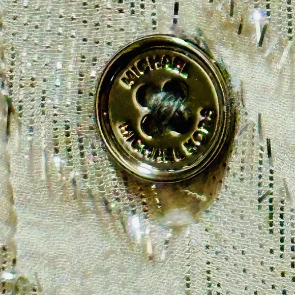 ✨ Michael Michael Kors Metallic Shimmer Midi Dress Chain Waist L - Picture 16 of 16